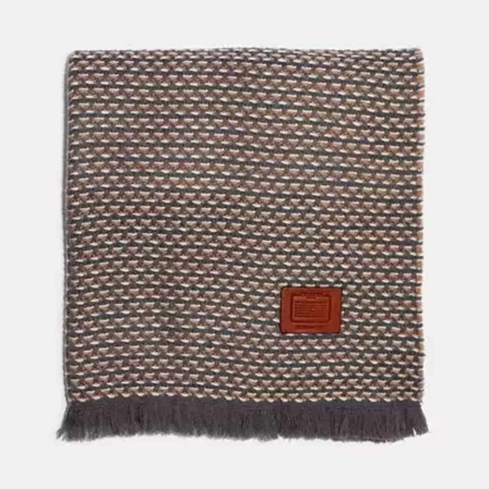 COACH Multi-Colored Textured 100% Wool Blanket Scarf BIRCH GREY NWT